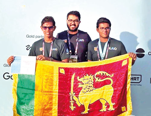 Sri Lanka’s IOAI 2026 team holding the national flag in Astana